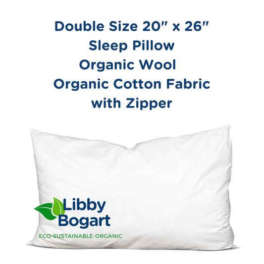 Double Size 20" x 26" Organic Wool Sleep Pillow Organic Fabric with Zipper