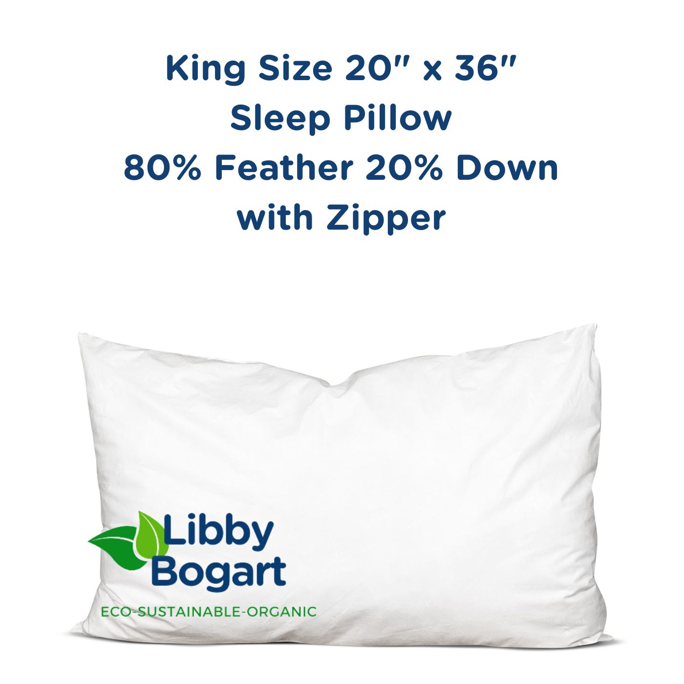 King Size 20" x 36" Sleep Pillow 80% Feather 20% Down with Zipper