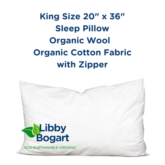 King Size 20" x 36" Organic Wool Sleep Pillow Organic Fabric with Zipper