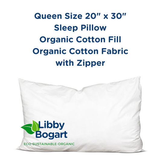 Queen Size 20" x 30" Organic Cotton Sleep Pillow Organic Fabric with Zipper